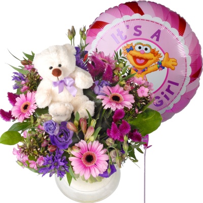 Knuffel ballon girl en bloemen